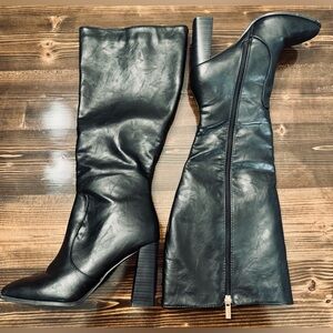 Black‎ Faux Leather Knee-High Boots